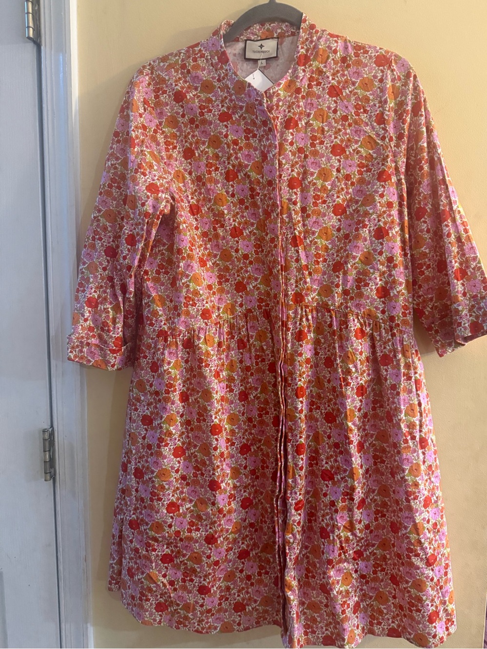 Tuckernuck Pink Floral Button-Front Shirt Dress, Large